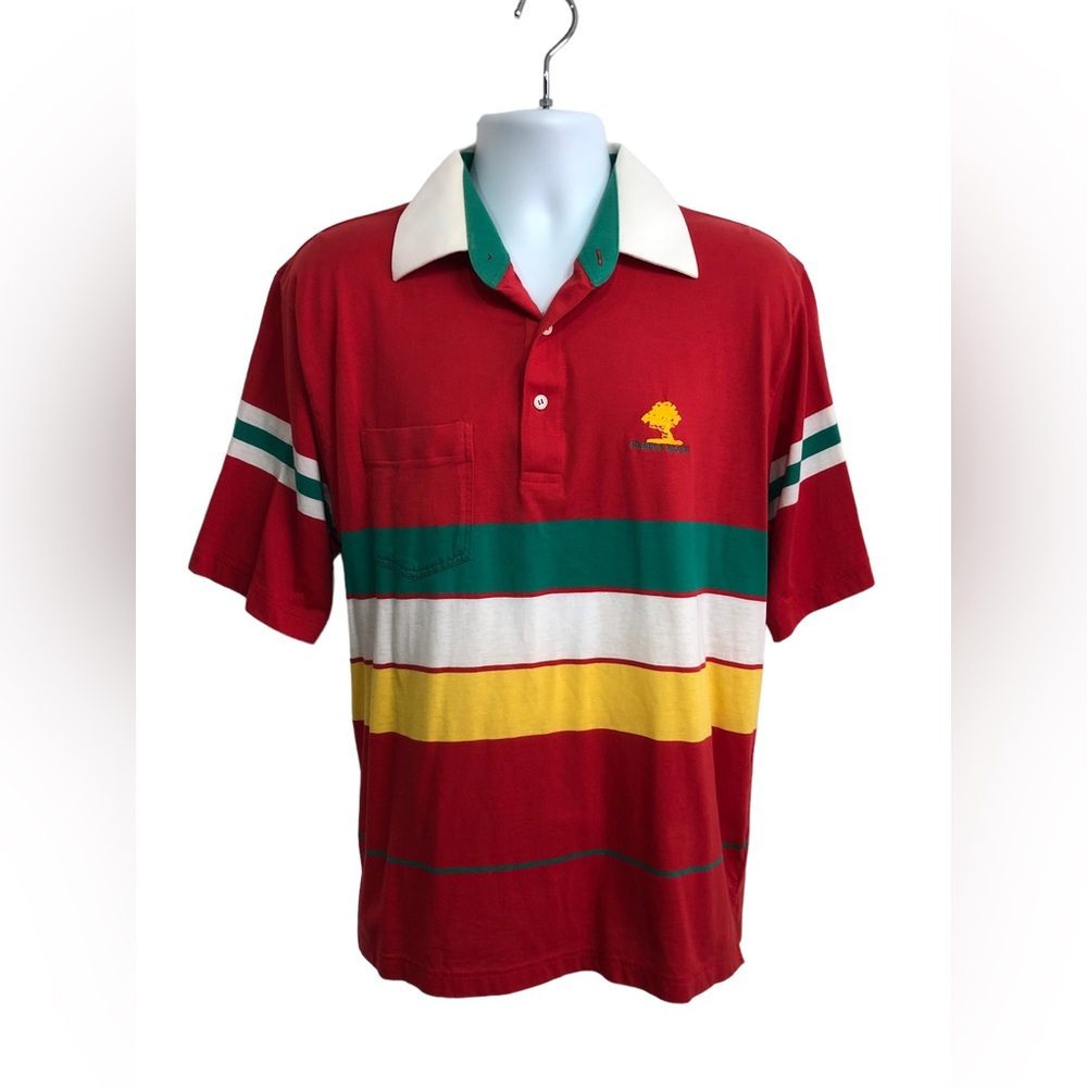 Pebble Beach Vintage 80’s 90’s Golf Polo Shirt Mens Size Large Retro Red Yellow